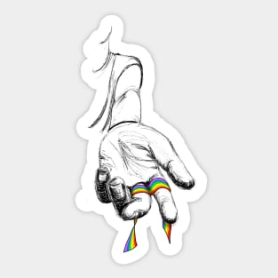 Hand holding rainbow lint Sticker